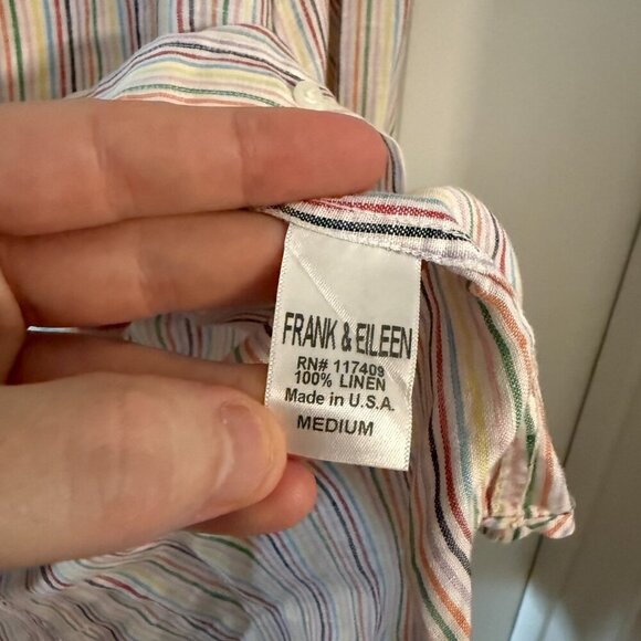 Frank & Eileen 100 Percent Linen Button-Up Shirt – Rainbow Stripe – Size Medium - Picture 4 of 5